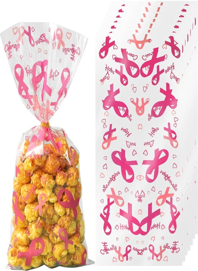 Ysqool Breast Cancer Awareness Cellophane Bags, 50 Pack Pink Ribbon Clear Treat Bags 4.9 x 10.8 In OPP Self-Sealing Gift Bags for Party Favors Cookies Candy Fundraising Events - Image 1